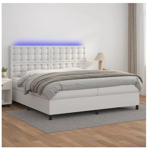  Box spring postelja z vzmetnico LED bela 200x200cm umetno usnje