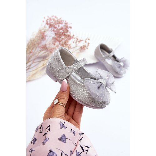 Kesi Children&amp;#039;s ballerinas with bow and velcro glitter Silver-Grey Elisa Slike