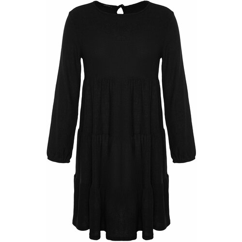 Trendyol Curve Black Plain A-line Mini Knitted Plus Size Dress Slike