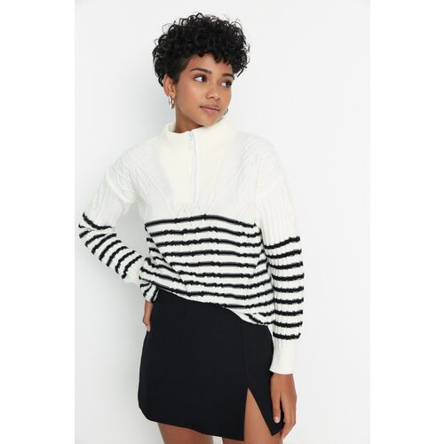 Trendyol Ecru Zipper Detailed Knitwear Sweater Cene