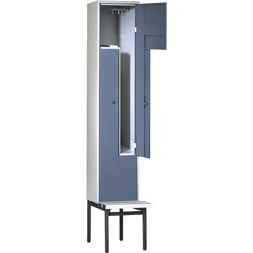 Wolf Garderobna omara Z s klopjo, VxŠxG 2140 x 400 x 500 mm, 2 predelka, modro siva vrata Cene