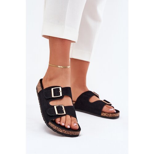 Boto Women&amp;#039;s Sandals With Golden Buckles And Stitching Black Lunera Slike