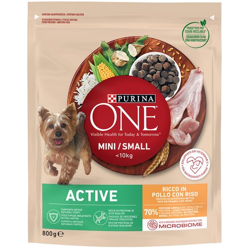 Purina One Mini Active pi&amp;scaron;čanec in riž - 800 g Slike