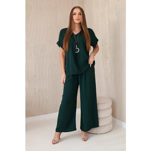 Kesi Set with necklace, blouse + trousers, dark green Cene