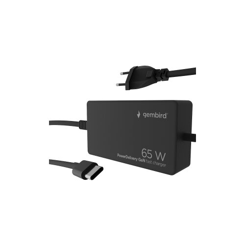 AC ADAPTER univerzalni za notebok GEMBIRD 65W PowerDelivery GaN USB, Type-C fast charger, blk, NPA--PDQC65-01 Slike