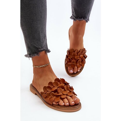 Kesi Zazoo Women's Leather Flat Heel Slippers - Brown Slike
