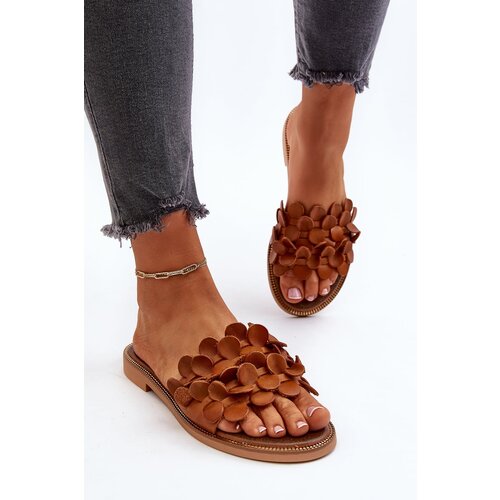 Kesi Zazoo Women's Leather Flat Heel Slippers - Brown Cene