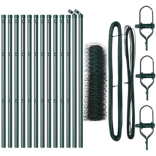 VidaXL Heksagonalna Ograda Zelena 0.6x25 m Čelik, Ograde Stubovi 13 kom Zelena &amp;Oslash;32 mm 100 cm Galvanizirani Čelik Slike