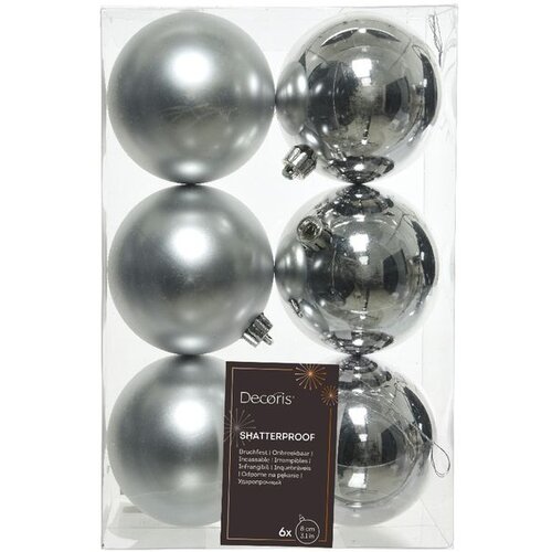 Dekordom novogodišnji set kugli za jelku 6pcs 8cm 022051 - silver - kmg Cene