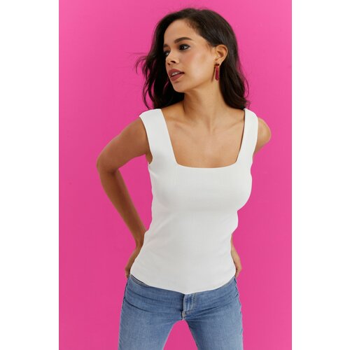 Cool & Sexy Women's White Square Collar Knitwear Blouse YV80 Slike
