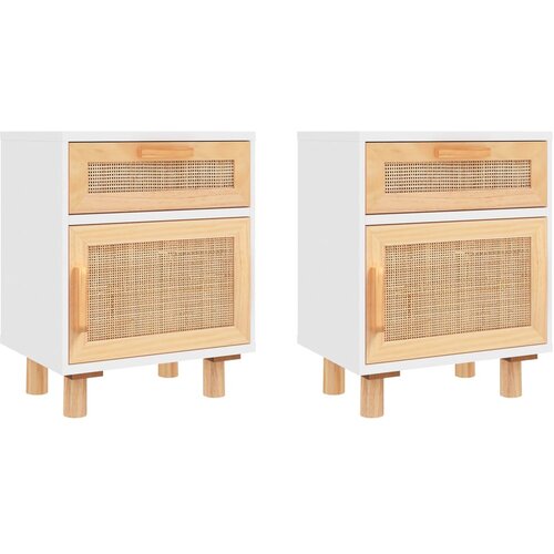 Maison Chic Dvo delni komplet Nočne omarice - Nočne mize bela trdna borovina in naravni ratan, (21690397) Cene