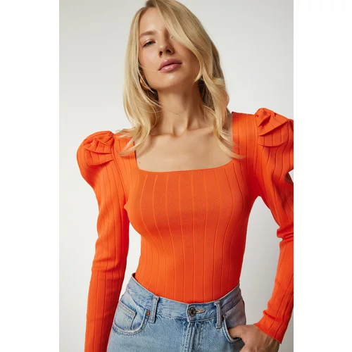 Happiness İstanbul Women's Orange Square Collar Corduroy Knitwear Blouse