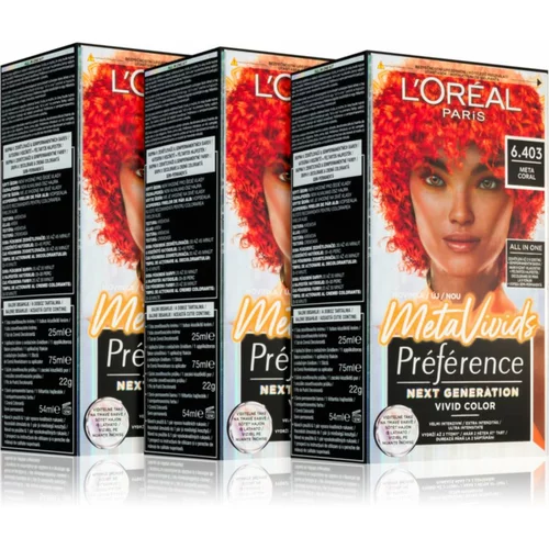 L'Oréal Paris Préférence Meta Vivids semi permanentna barva za lase 6.403 Meta Coral odtenek