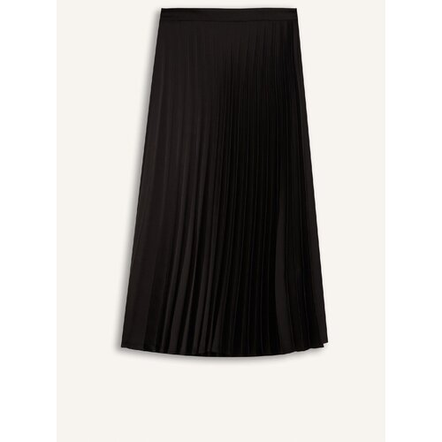 Defacto A-Line High Waist Pleated Basic Plain Satin Maxi Skirt Slike