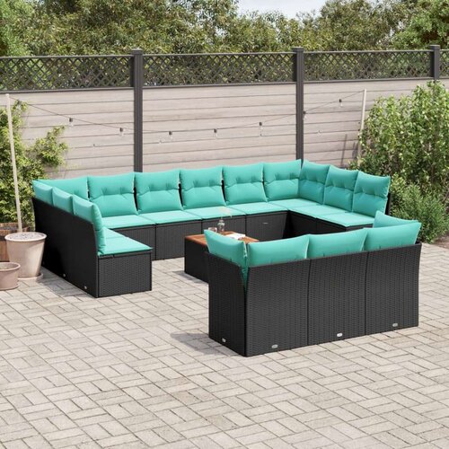  Vrtna garnitura - 14-dijelni set vrtnih sofa s jastucima poliratan crni - Crna 1 Cijene