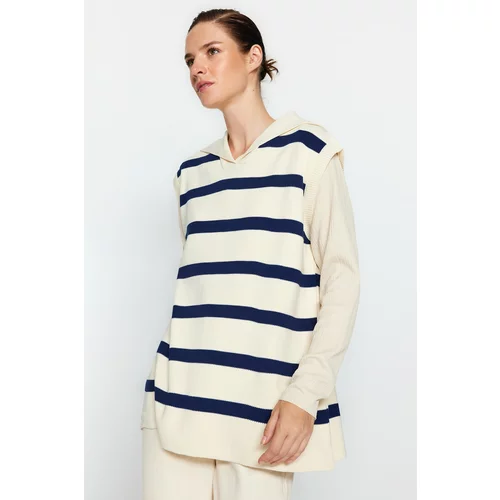Trendyol Ecru Sailor Collar Navy Blue Striped Knitwear Sweater