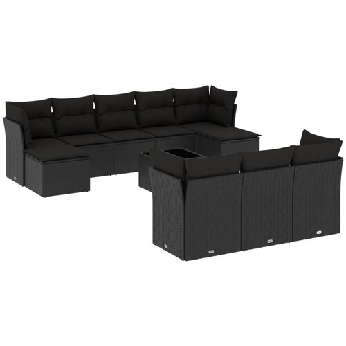 vidaXL 11-dijelni set vrtnih sofa od poliratana s jastucima crni Cijene
