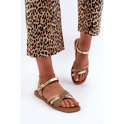 Kesi Women's sandals made of Sergio Leone Gold eco leather Cene