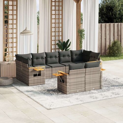 vidaXL 9-dijelni set vrtnih sofa od poliratana s jastucima sivi Cijene