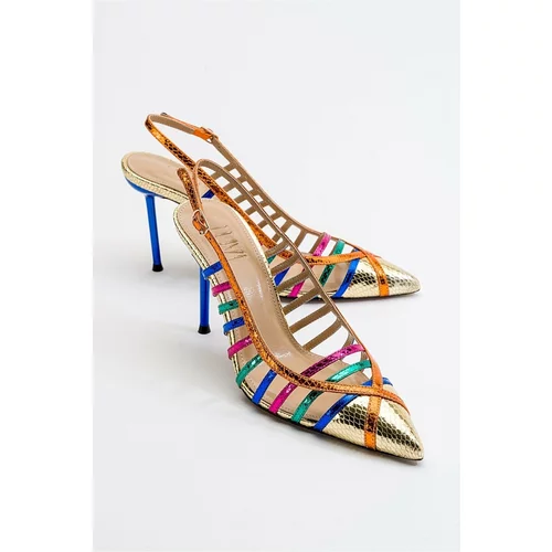 LuviShoes Gesto Gold Multi Women's Heeled Shoes