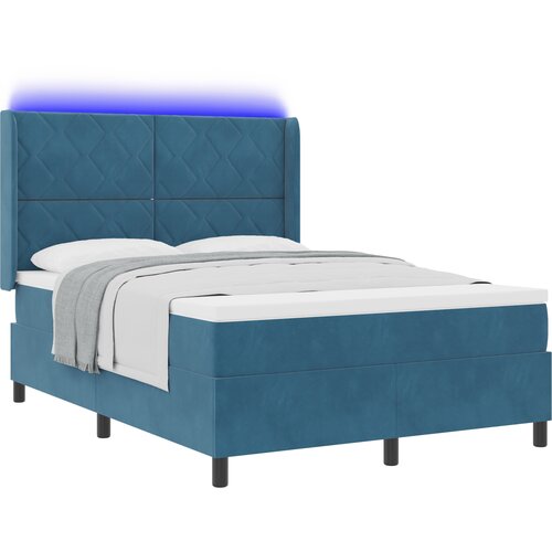 VidaXL Box Spring postelja z vzmetnico &amp;amp; LED Temno modra 140x190 cm Žamet, (22081101) Slike