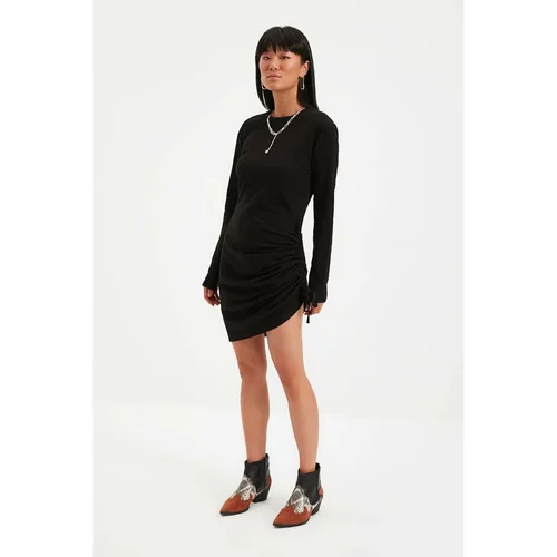 Trendyol Black Ruffle Detailed Knitted Dress