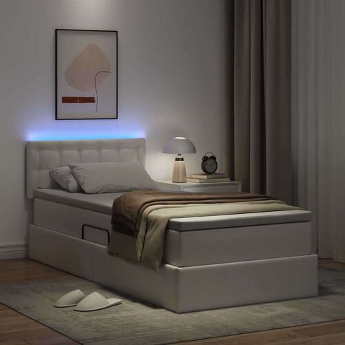  Krevet s prostorom za pohranu s LED-om Čista bijela Lažna koža - Bijelo 100 x 200 cm Slike