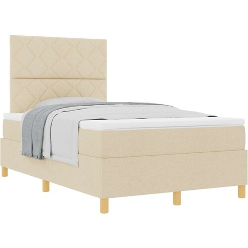 Box Spring krevet s madracem Krem mali dvostruki Tkanina Cijene