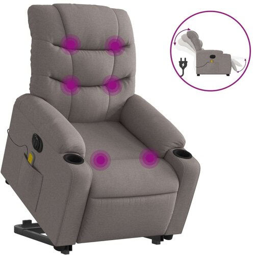 VidaXL Električni masažni naslonjač na podizanje od tkanine smeđesivi Slike