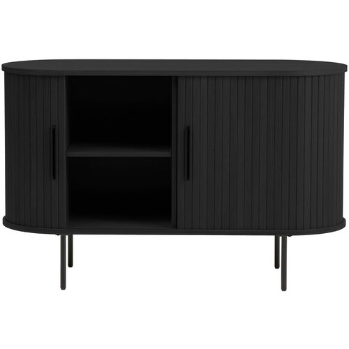 Unique Furniture črna komoda v hrastovem dekorju z drsnimi vrati 120x76x45 cm nola &amp;ndash; Slike