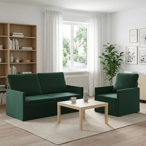 Set sofe 2 pcs Tamnozelena Baršun - Tamnozelena Jednostruka + Dvostruka (140 cm) Cene