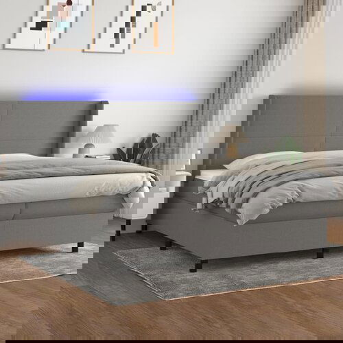 The Living Store Box spring postelja z vzmetnico LED temno siva 200x200 cm blago - Box Spring Postelja, (21515630) Slike