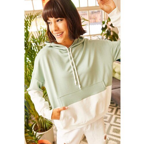 Olalook Women's Mint Green 2-Color Oversize Sweatshirt Cene