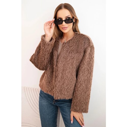 Kesi Włoski Faux fur women&amp;#039;s jacket without fastening brown Slike