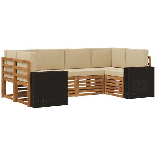vidaXL Kotna sedežna garnitura 6 pcs Naravna in bež Poliester, (5000283846) Cene
