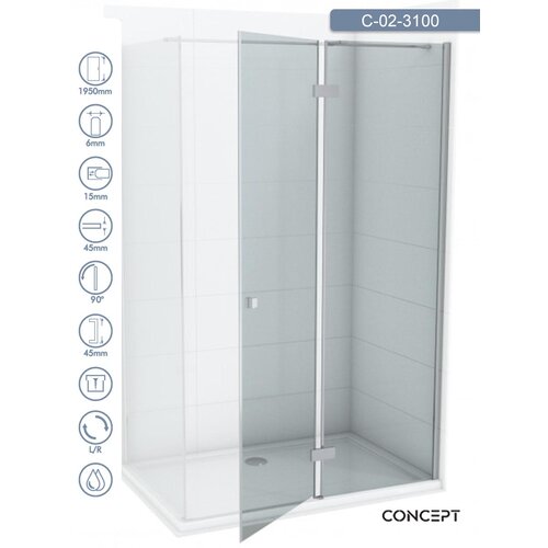 Copen Tuš paravan C-02-3100 Fonta srebrni ram 100x195cm providno staklo Cene