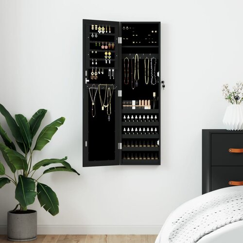  Zidni ormarić za nakit s ogledalom crni 30 x 8,5 x 106 cm Slike