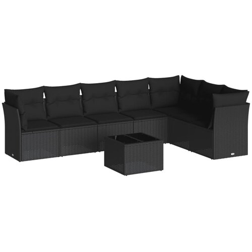  8-dijelni set vrtnih sofa od poliratana s jastucima crni Slike
