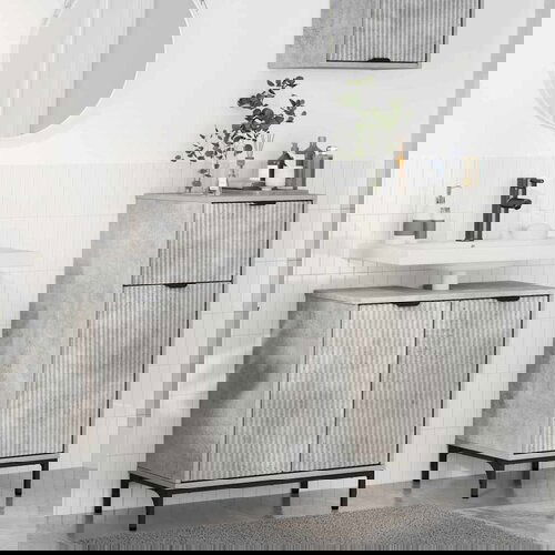 VidaXL Set namje&amp;scaron;taja za kupaonicu 2 pcs Beton siva 39.5 x 36 x 88 cm Slike