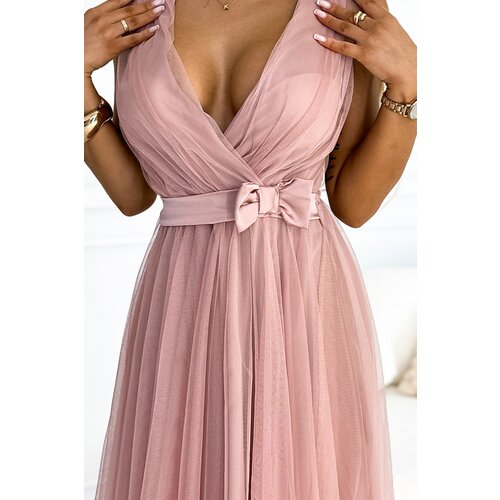 Numoco Women&amp;#039;s tulle dress with neckline and bow Slike