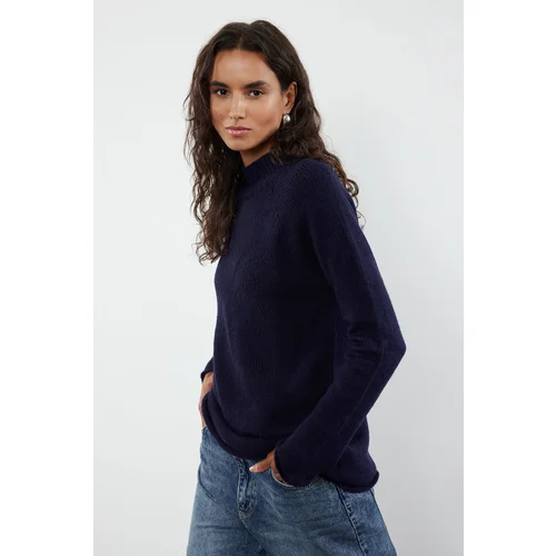 Trendyol Navy Blue Soft Textured High Collar Knitwear Sweater