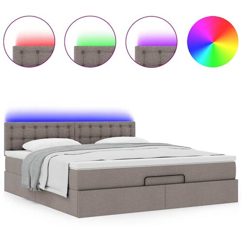 VidaXL Otomanski krevet s madracem i LED smeđesivi 160x200cm tkanine Slike