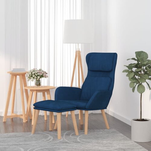 The Living Store Stol za sproščanje s stolčkom moder žamet - Stol Za Sproščanje S Stolčkom, (21420348) Cene