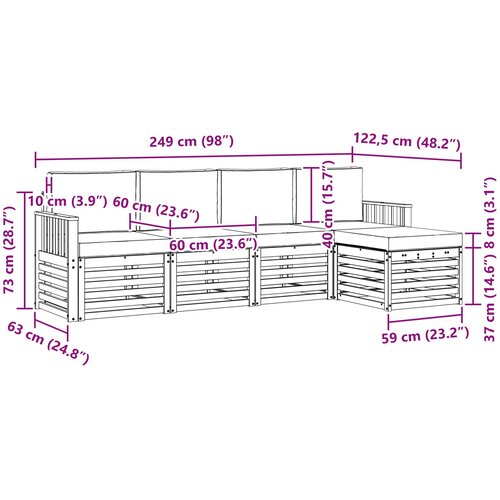  Set vanjskih sofa 5 kom. Prirodna i svjetlosiva Bijela 249 x 122,5 x 73 cm Slike