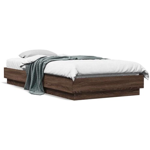  Okvir za krevet s LED svjetlima smeđa boja hrasta 90 x 200 cm Slike
