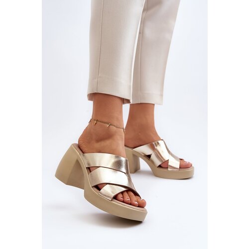 Kesi Zazoo Leather slippers on a block, gold Slike