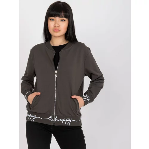 Fashion Hunters Khaki cotton bomber sweatshirt with inscriptions