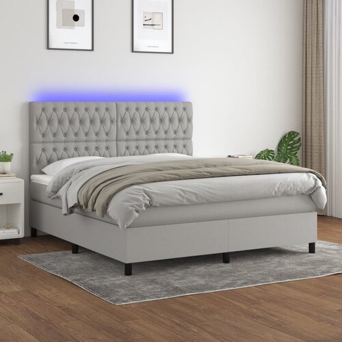 VidaXL Krevet box spring s madracem LED svjetlosivi 160x200 cm tkanina Slike