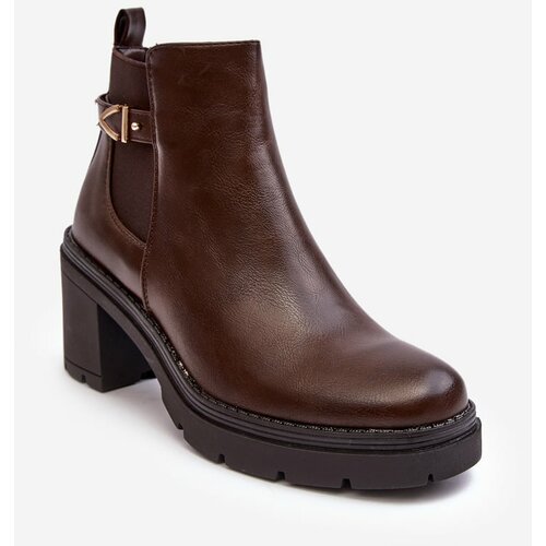 Kesi Women's leather ankle boots with massive high heels, brown Belinda Slike