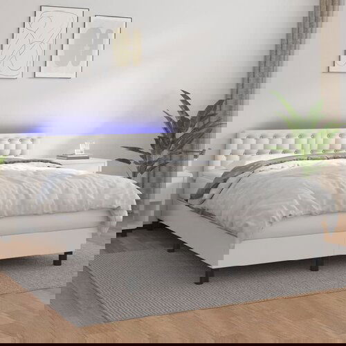 The Living Store Box spring postelja z vzmetnico LED bela 140x190cm umetno usnje - Box Spring Postelja, (21515169) Slike